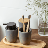 Porta Algodão em Cerâmica Chumbo com Tampa de Bambu Osaka - Ela Decora